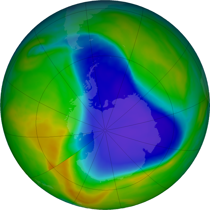 Antarctic ozone map for 07 November 2018